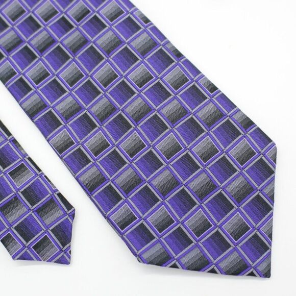 Pronto Uomo‎ Purple Gray Geometric Woven Silk Tie - Picture 1 of 7